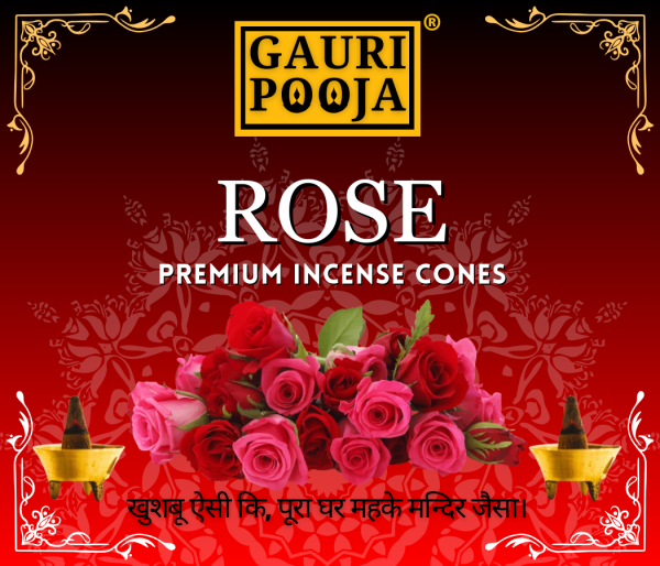 Gauri Pooja Rose Dhoop Cones Wholesale Pack | Pack of 24 | 24 Packet in 1 Box (Each Packet Contain 10 Cones)